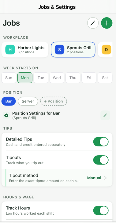 position and job screen